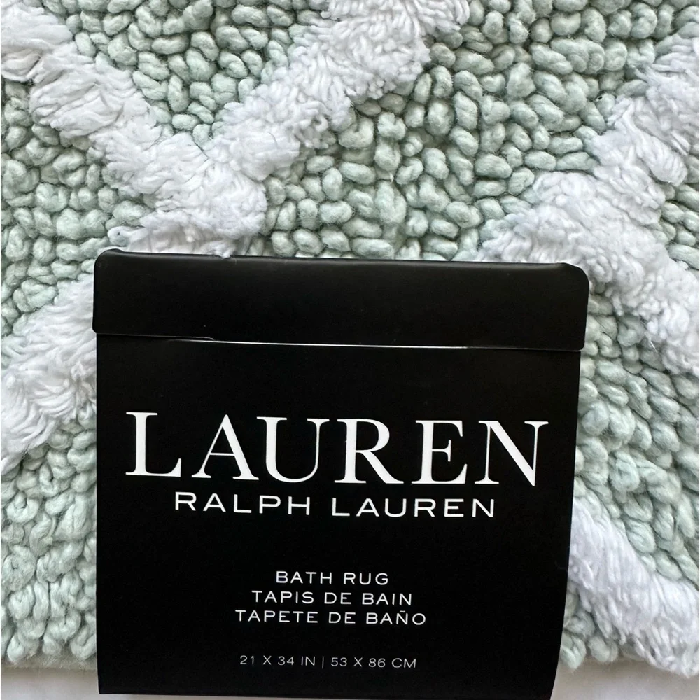 🎁Ralph Lauren Bath Rug - Skid Resistant- Cotton - 21” x 34”- Mint & White